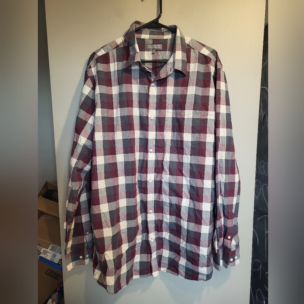 Denver Hayes Burgundy and White Plaid Shirt, Size 2XL